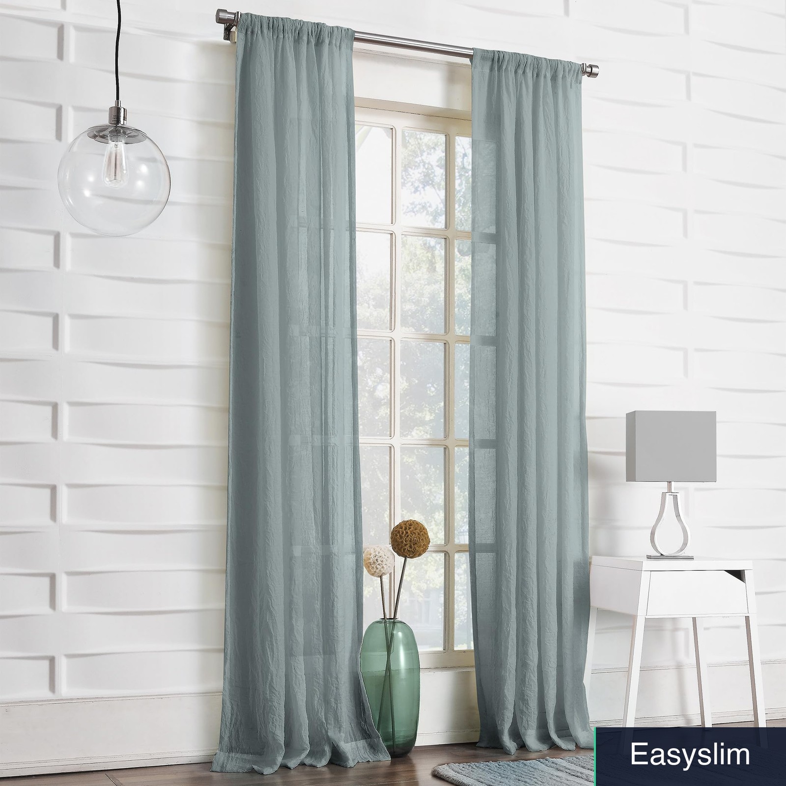 Curtain Panel 50×95 Harbor Blue Polyester Traditional Rod Pocket Semi-Sheer