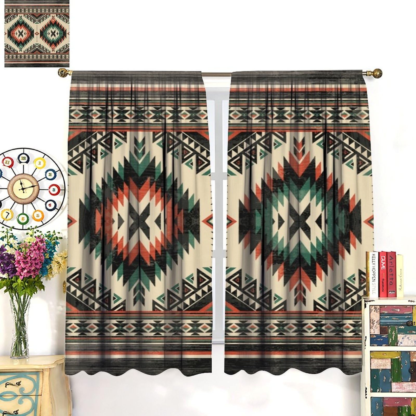 Aztec Thermal Insulated Curtain, Native American South Western Fantasy Boho T…