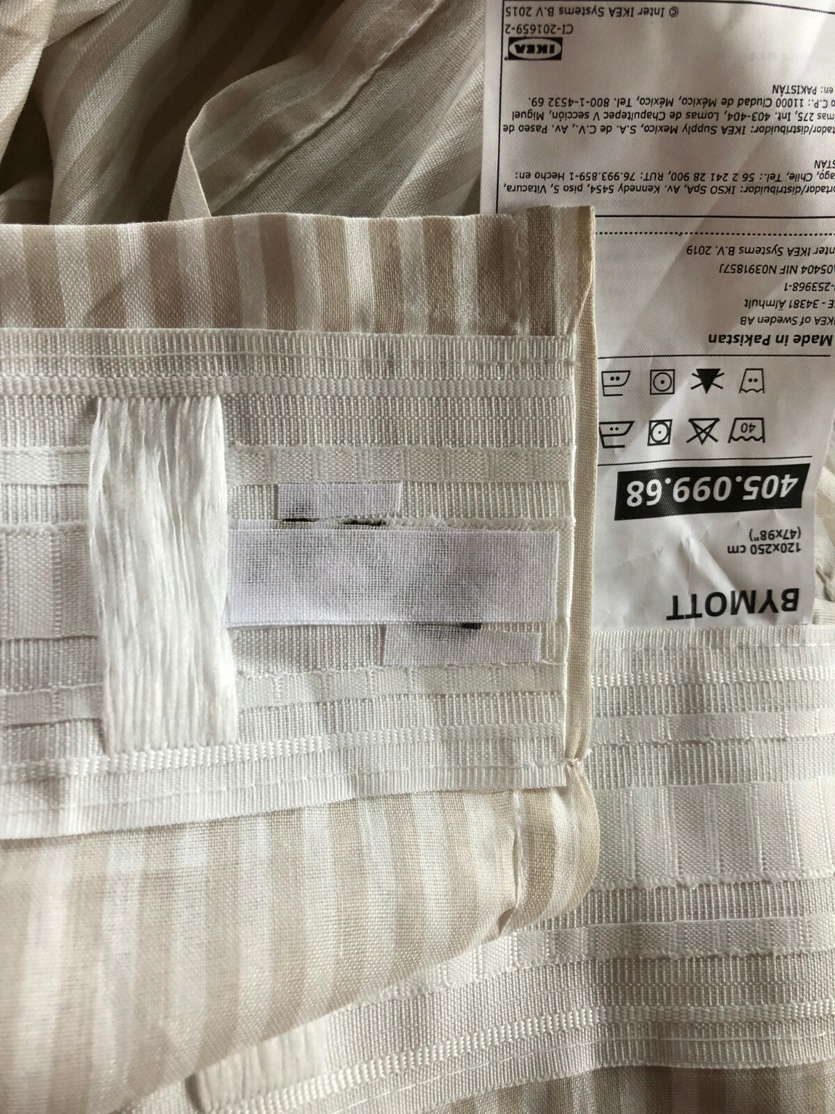 IKEA BYMOTT Curtain 1 PANEL, white/light gray stripes 47×98″405.099.68