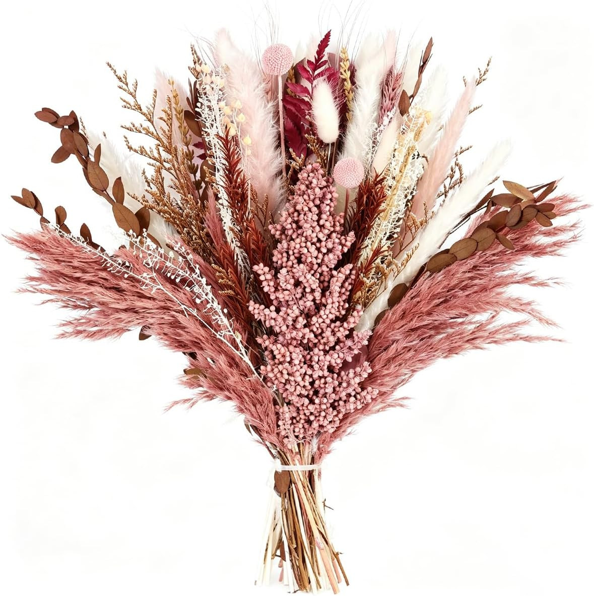 Dusty Rose & Terracotta Dried Pampas Grass Bouquet, Warm Boho Preserved Floral A
