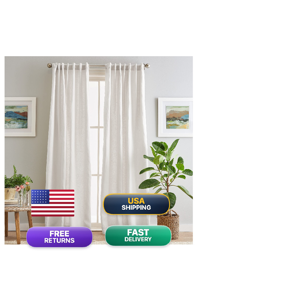 Peri Home 100 Linen Back Tab Lined Curtain Panel Pair 84 White 1D8074Lgwt