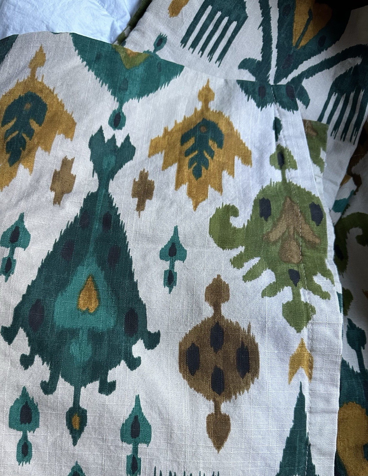 Set 2 World Market Aberdeen Aztec Ikat Green Beige Cotton Curtains 48×84