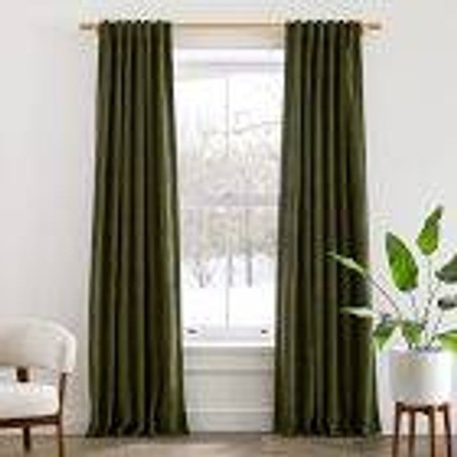 West Elm Worn Velvet Curtain Panels 48×96 Tarragon Green Set of Two