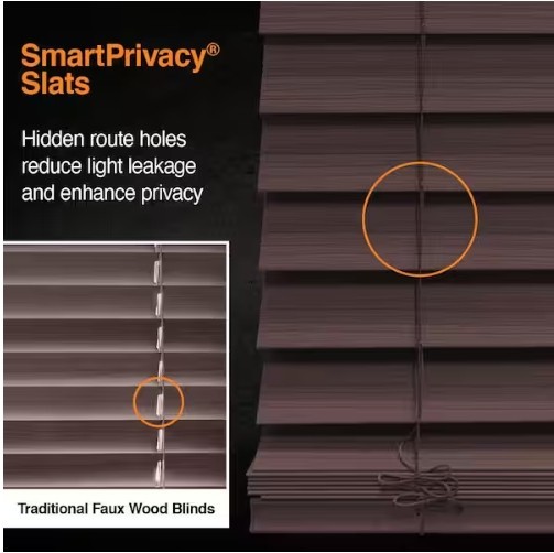 CUSTOM SIZE Cordless Faux Wood Blinds for Windows with 2.5 in. Slats