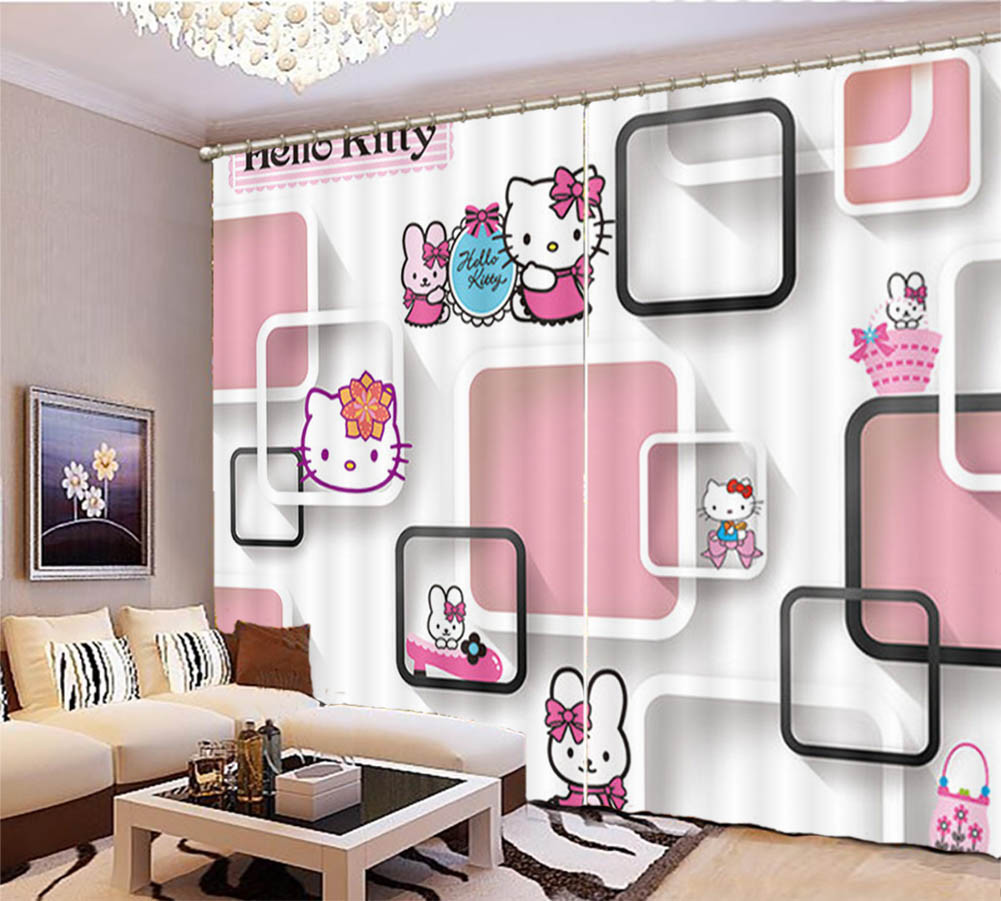 Dreamy Hello Kitty 3D Curtain Blockout Photo Printing Curtains Drape Fabric