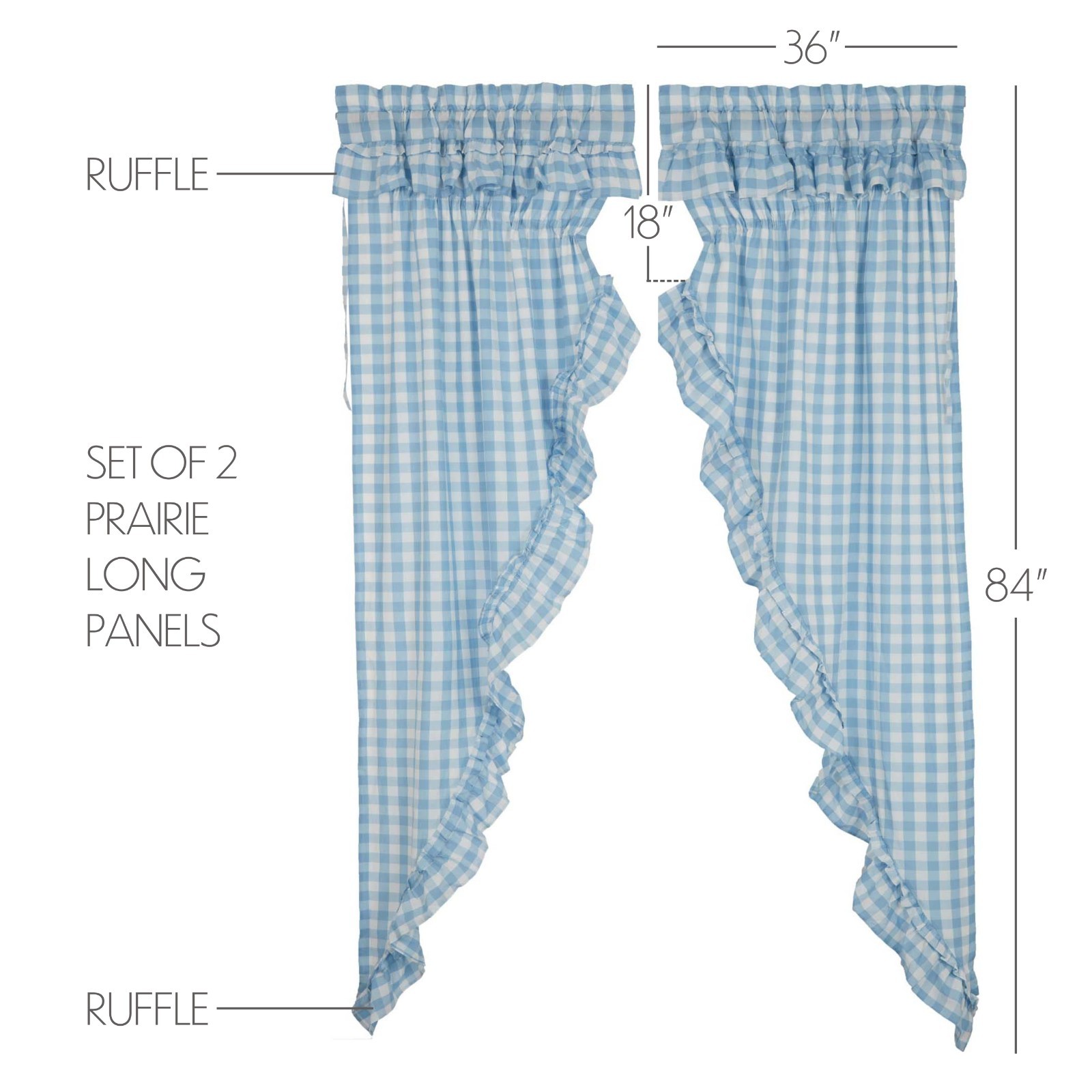 Annie Buffalo Blue Check Ruffled Lined Country Gathered Long Prairie Curtains