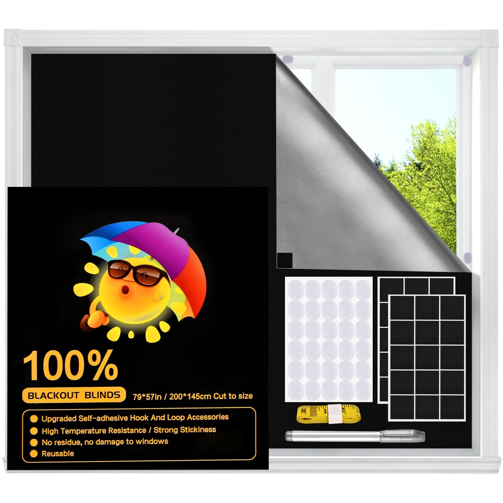 Blackout Window Cover Upgraded Hook And Loop Portable Shades No Residue And Long