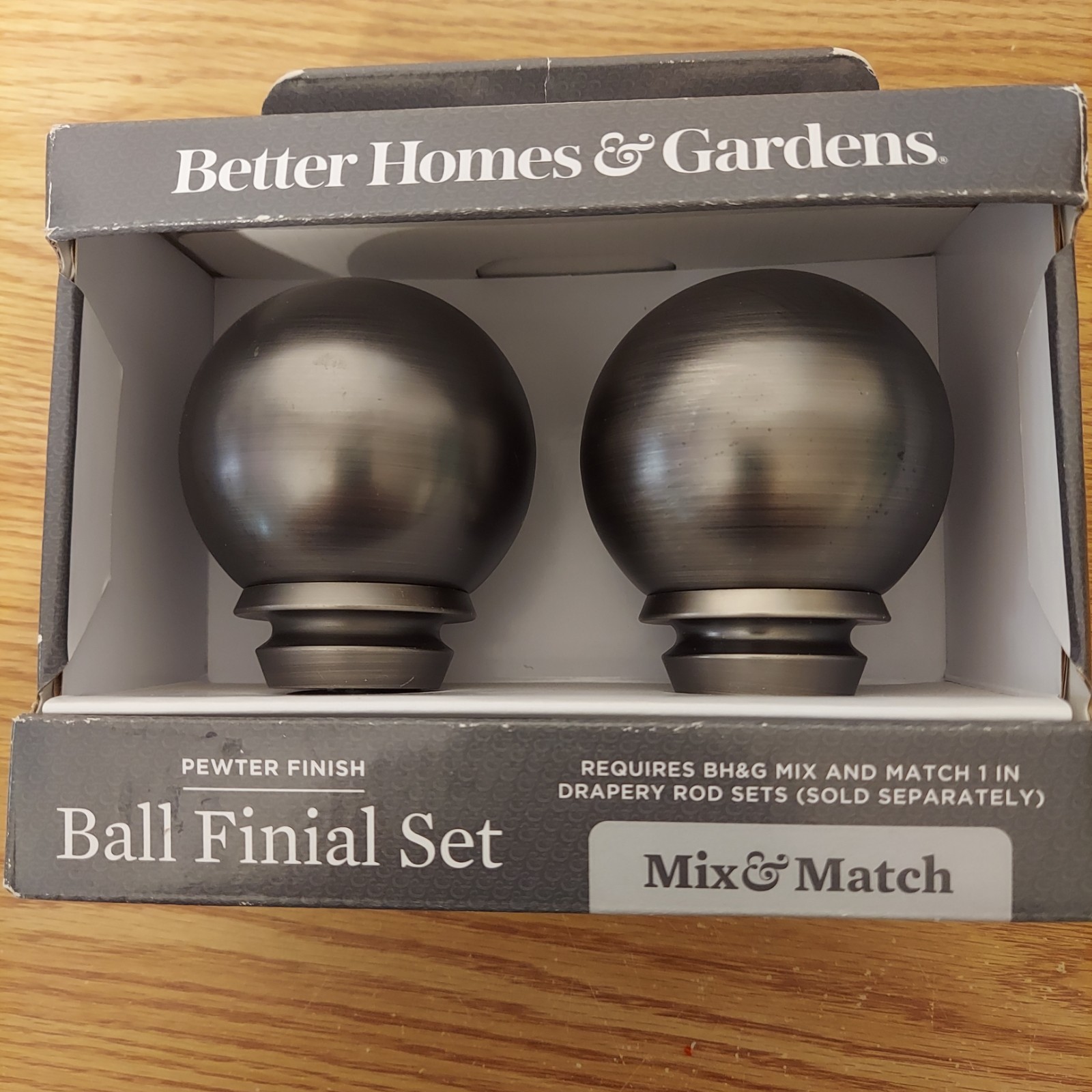 2 Sets Better Homes & Gardens Ball Finial Pewter Finish 4 Finials total