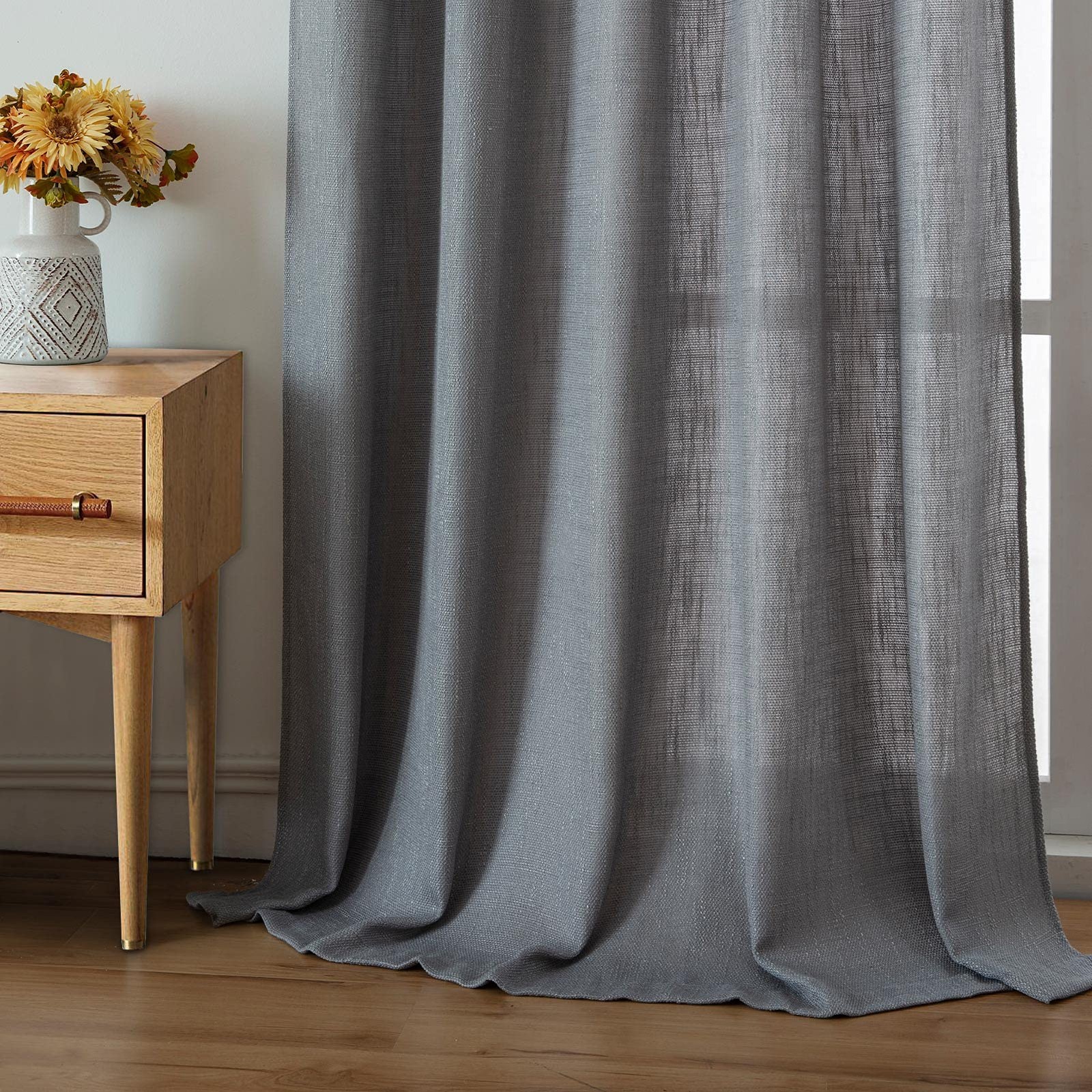 Soft Burlap Natural Rod Pocket Window Curtain Panels for Living Room Patio Do…