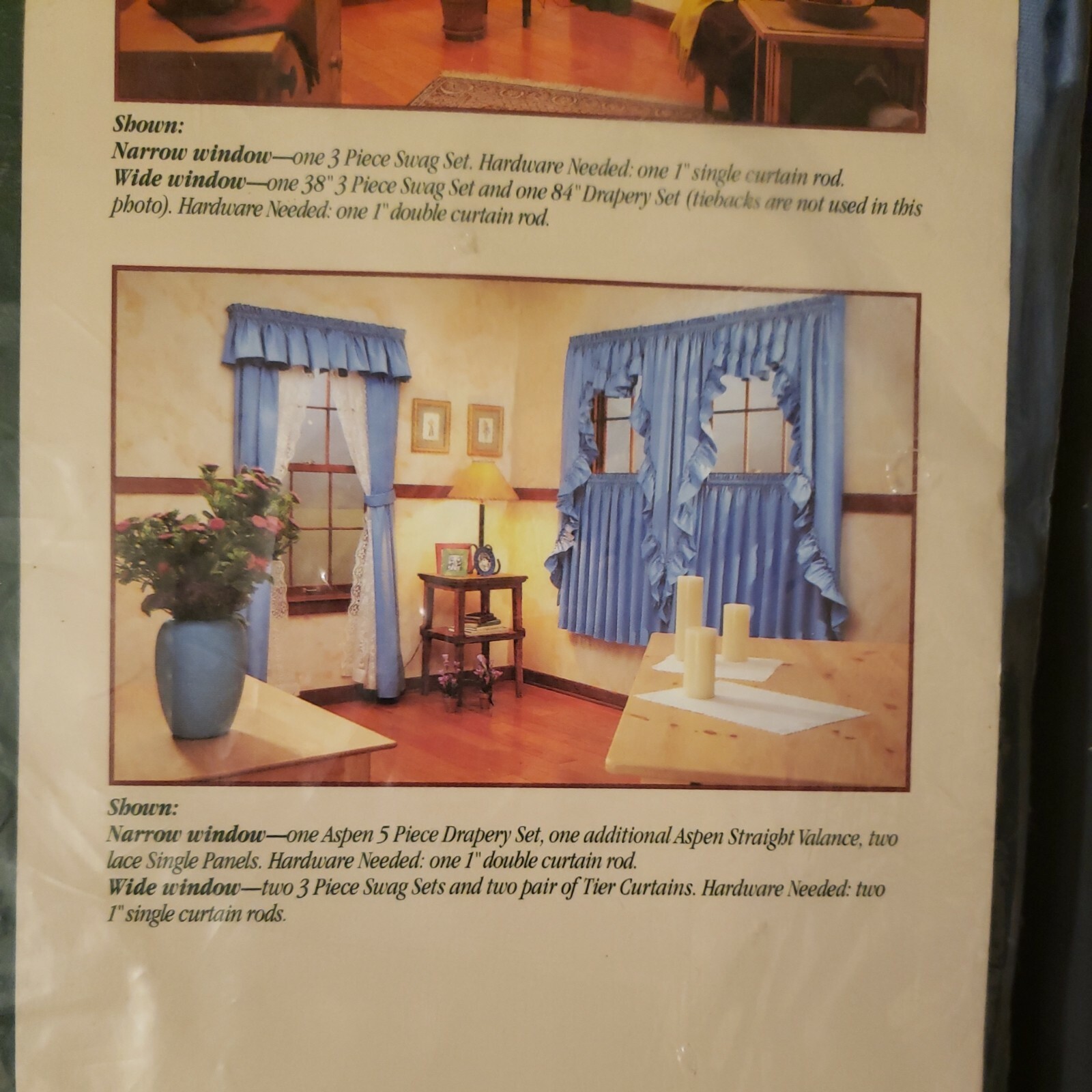 Vintage Windsor & Browne 3 piece swag 120″ W x 38″L Aspen Blue