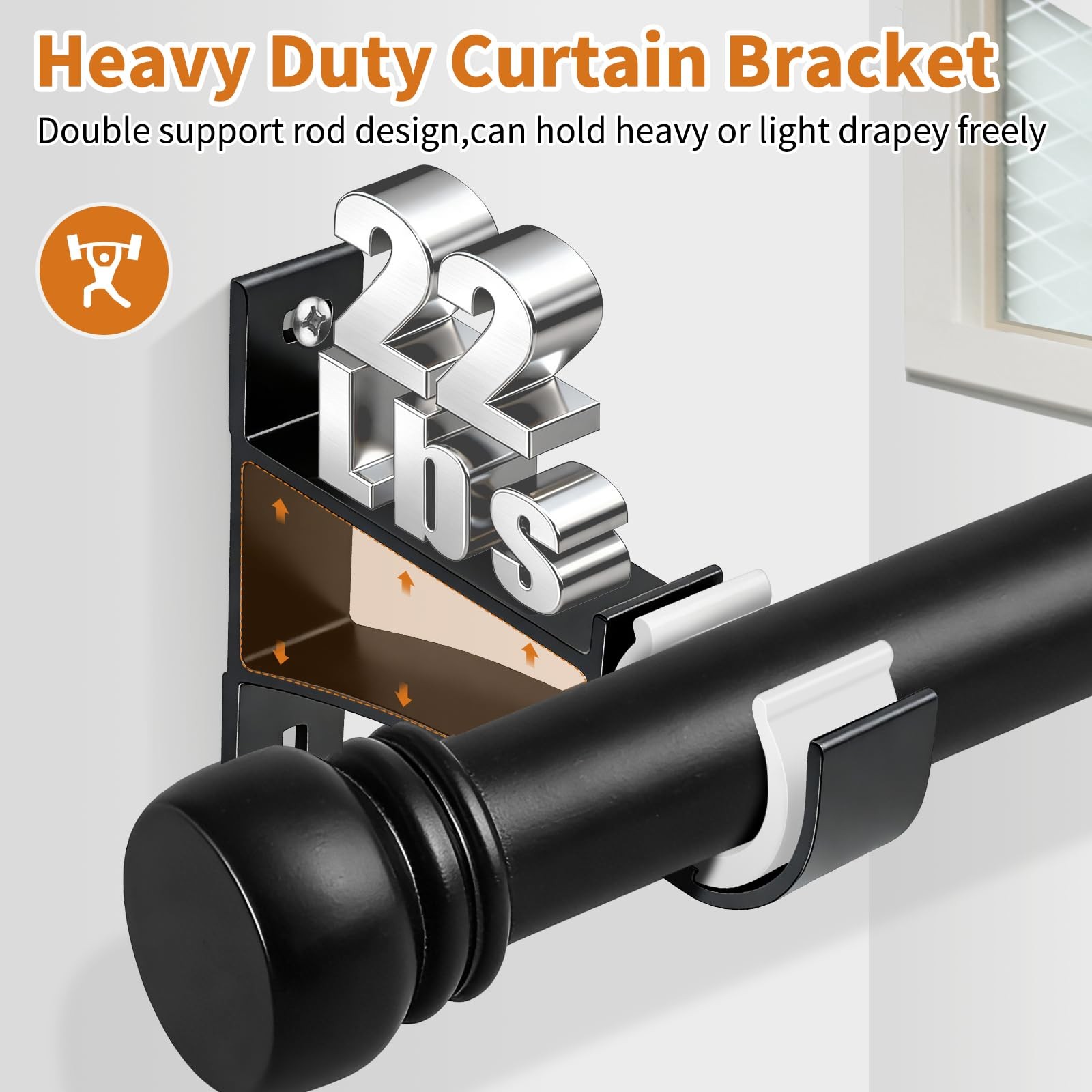 Curtain Rod Bracket, Heavy Duty Curtain Holders Single Decorative, Black 4 Pack