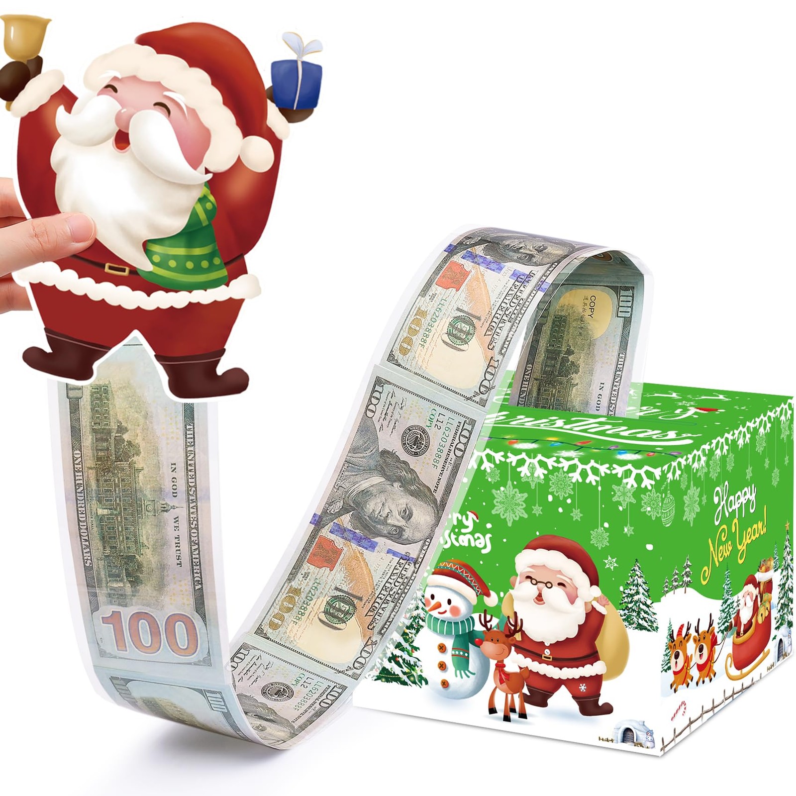 Green Christmas Surprise Money Box Cash Gift Holder 50 PCS Transparent Bag