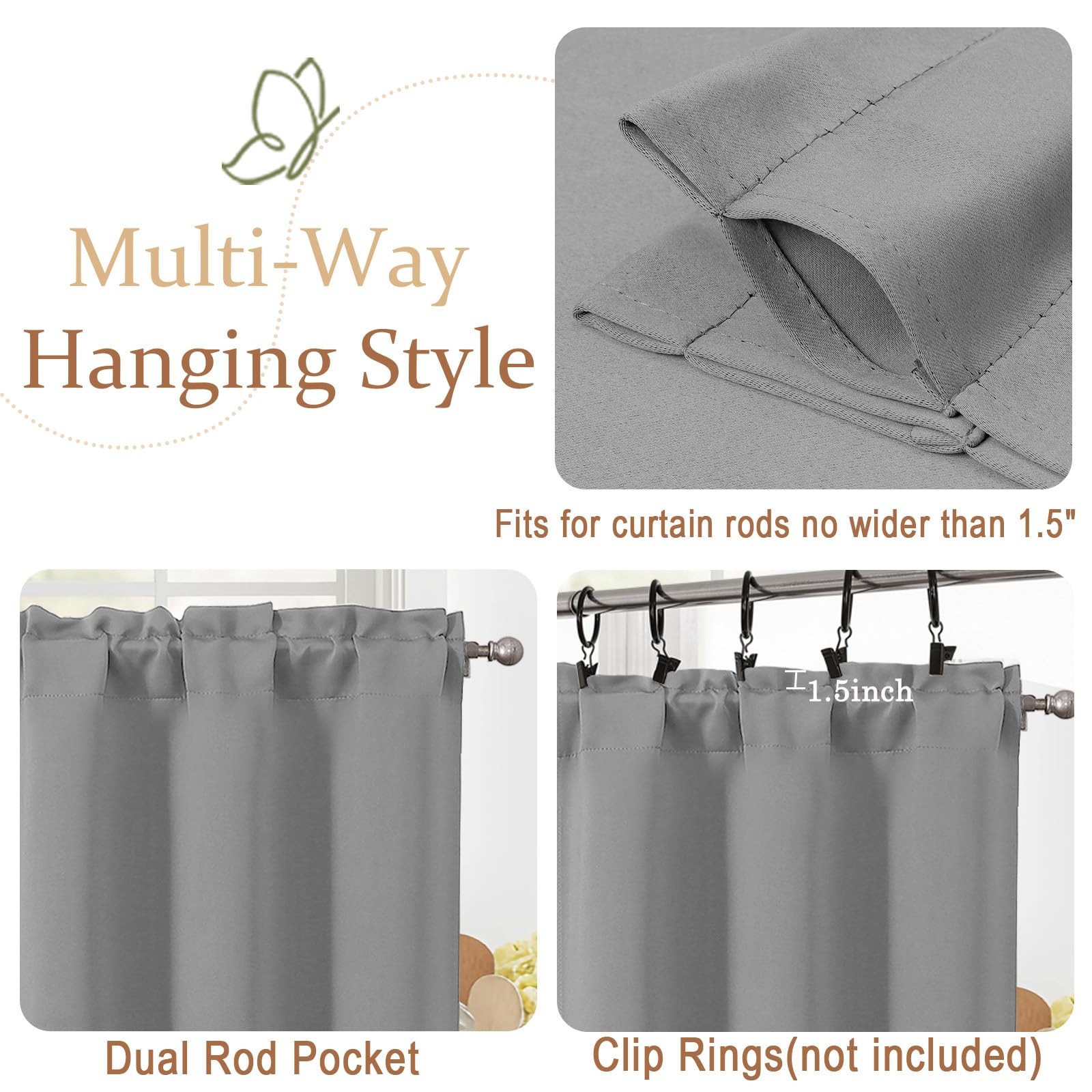 Cafe Curtains 24 Inch Length, Light Blocking Short Kitchen Window Curtains Ov…