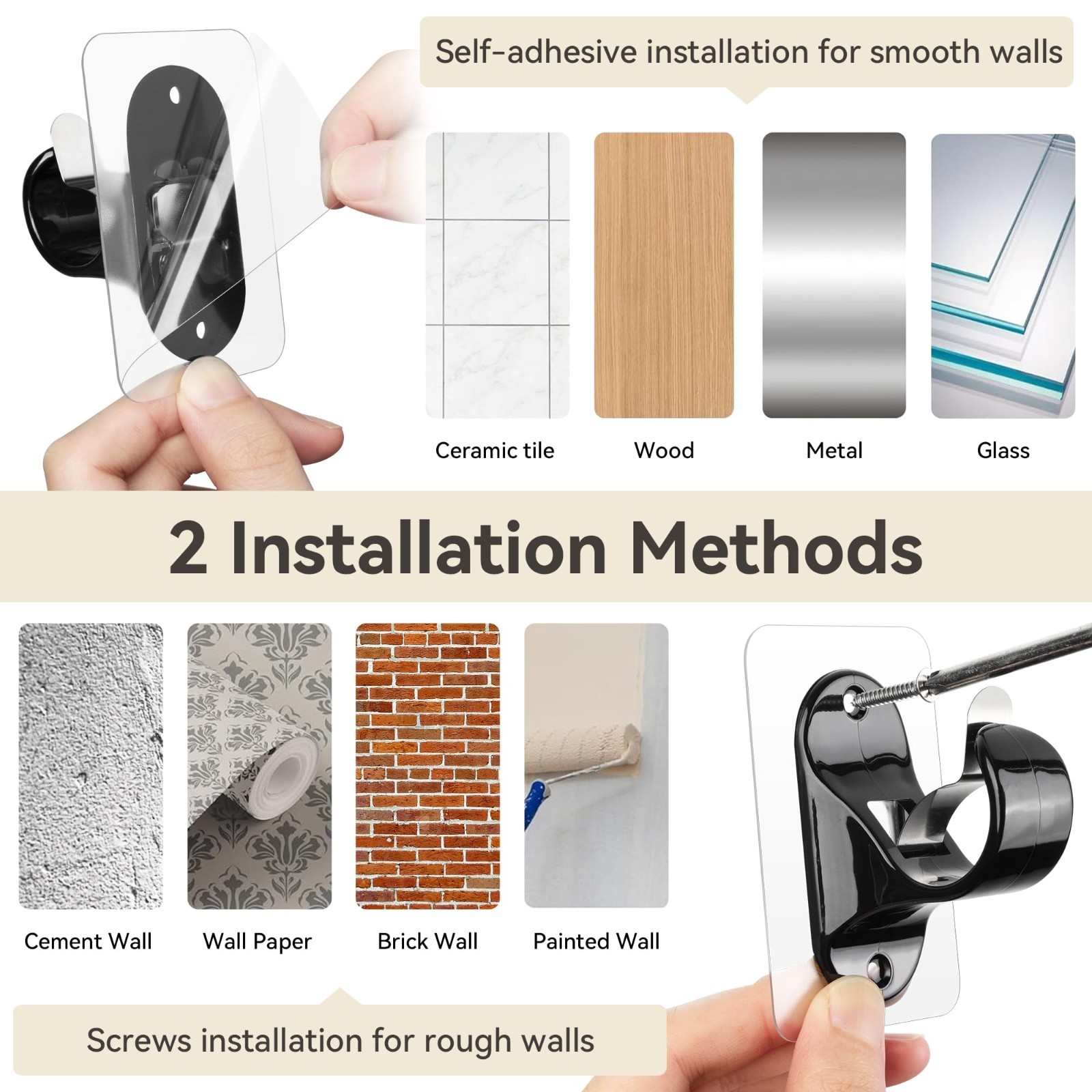 18 Pack No Drill Curtain Rod Brackets – Self Adhesive Heavy Duty Hooks for Home