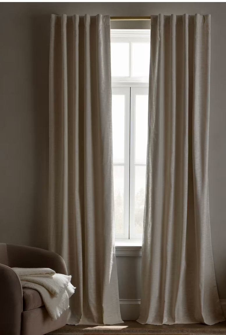 Quince Textured Cotton True Blackout Curtain Panel 48×84 Ivory Back Tab