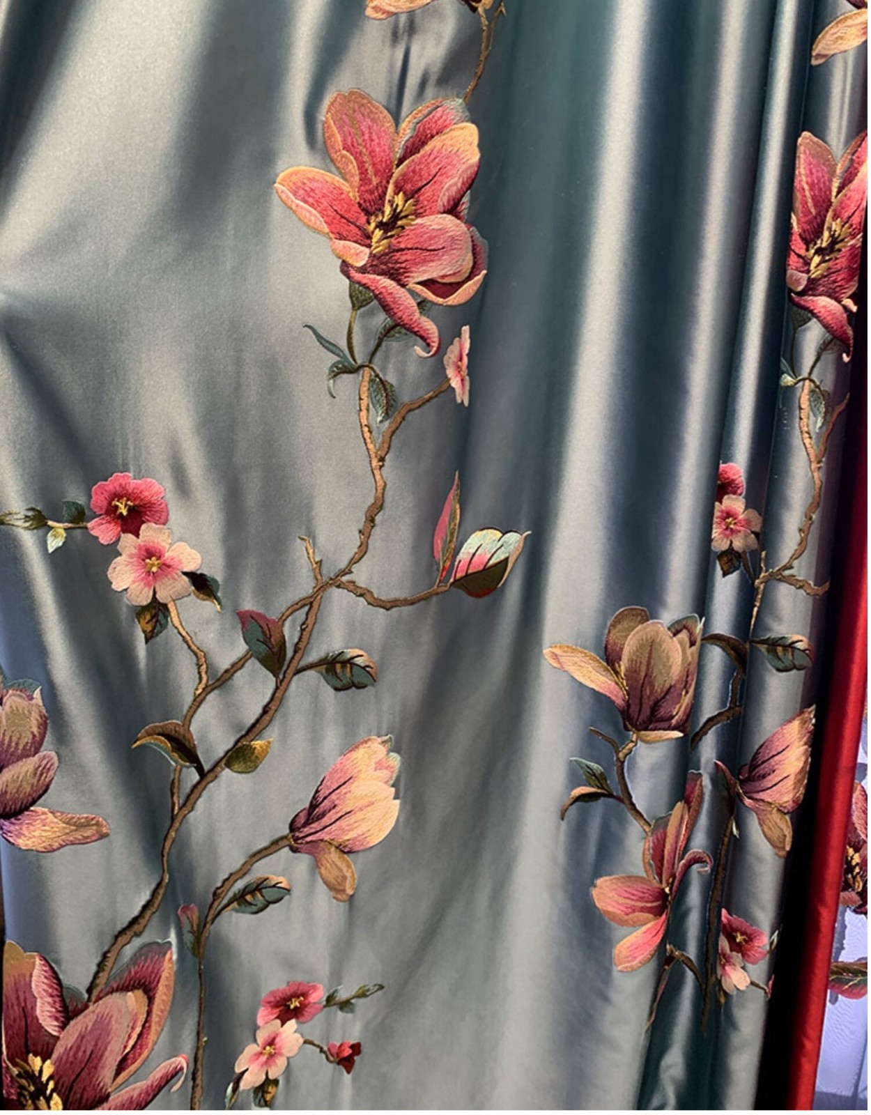 classical custom embroidery European valance blue window curtain tulle M1874
