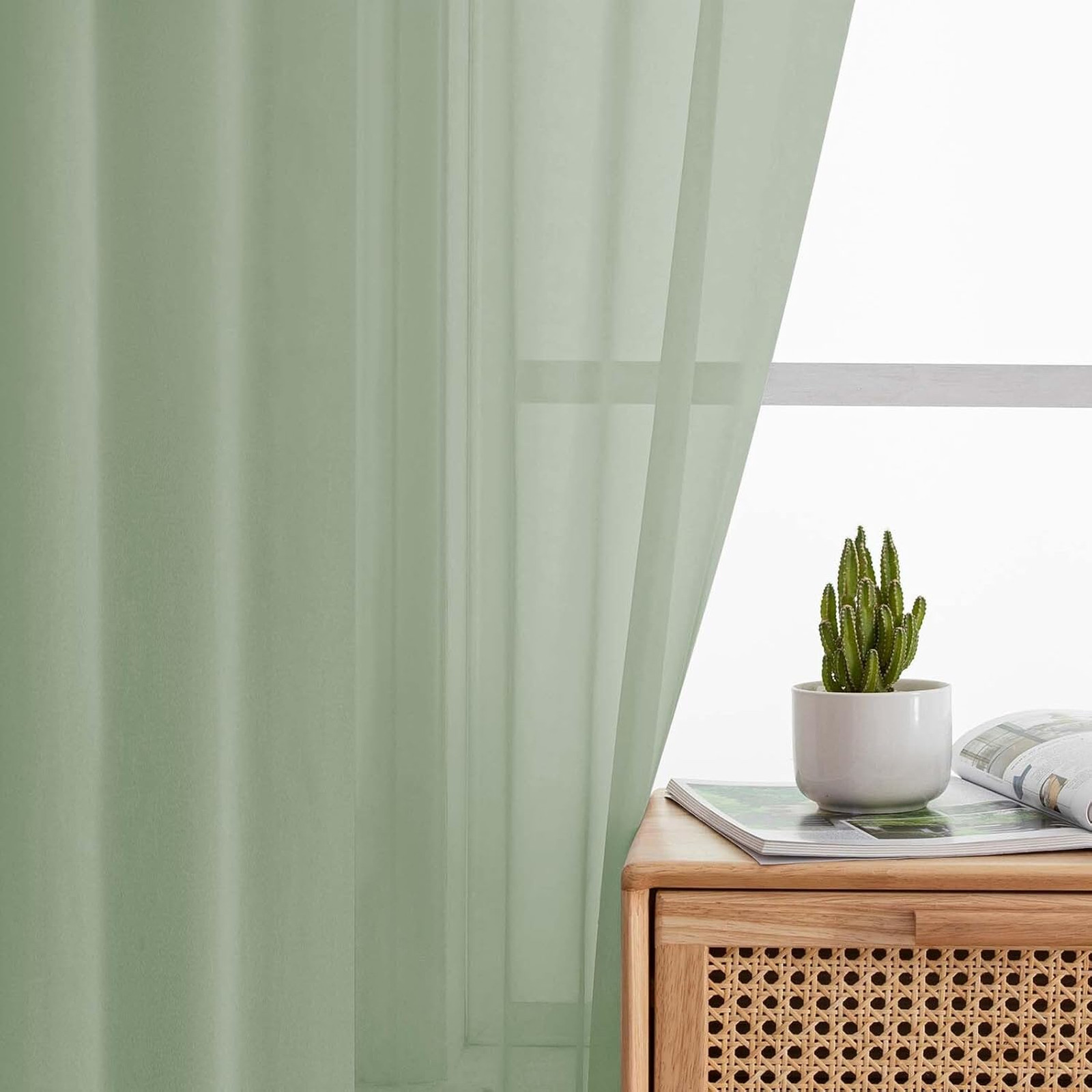 Sage Green Sheer Curtains 84 Inches Long 2 Panels Light Filtering Bedroom Living