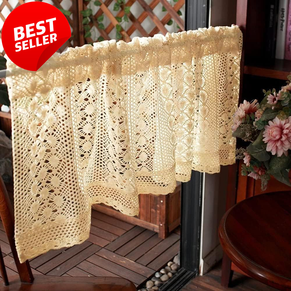 Rustic Boho Crochet Curtain Valance Handmade Farmhouse Lace Window Tier – US