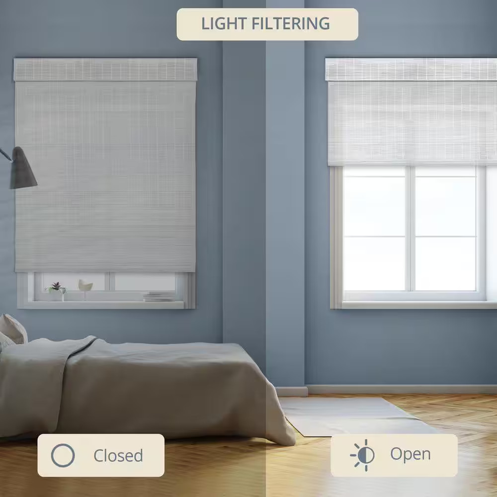 Natural Woven Light Filtering Cordless Bamboo Roman Shades for Windows, 44 In. W