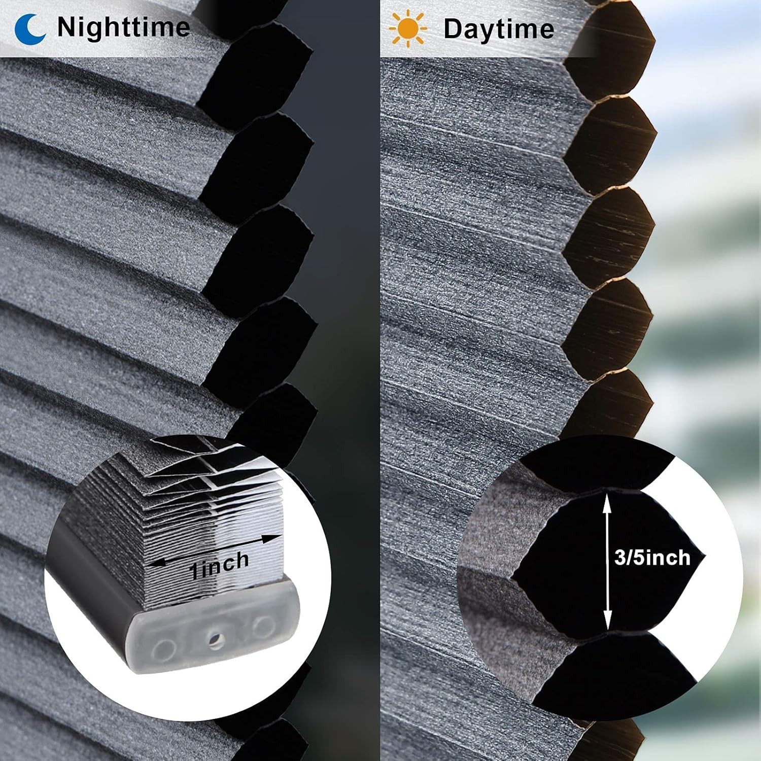 LazBlinds Cordless Cellular Shades, No Tools No Drill Blackout Honeycomb Shades