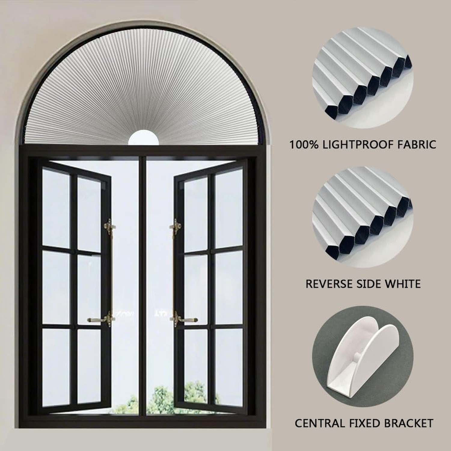 Arch Window Shades Blackout Cellular Honeycomb Blinds Half Circle Cordless No…