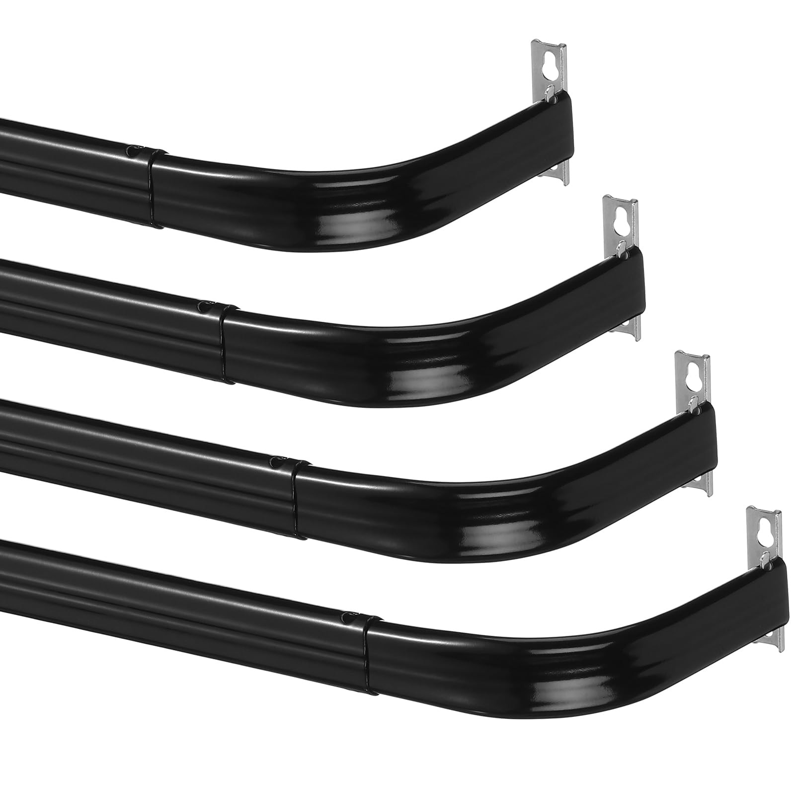 4 PCS Black Adjustable Tension Window Curtain Single Rods 2542 Inch Hardware