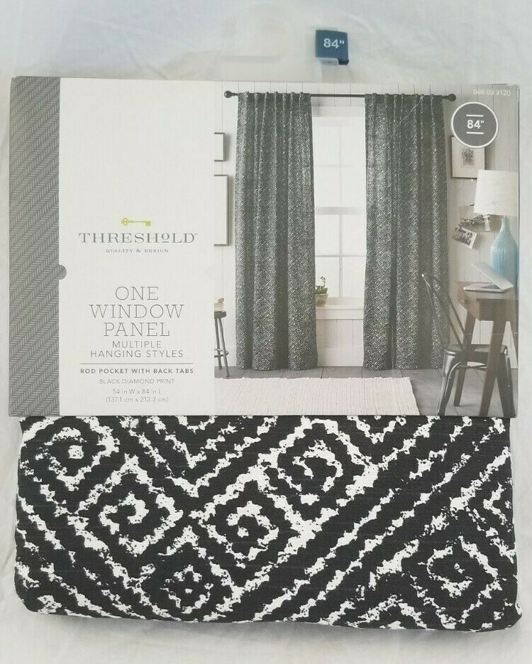 2 pc Threshold Black Diamond Print Rod Pocket Panels (1 Pair) 108″ x 84″ NIP