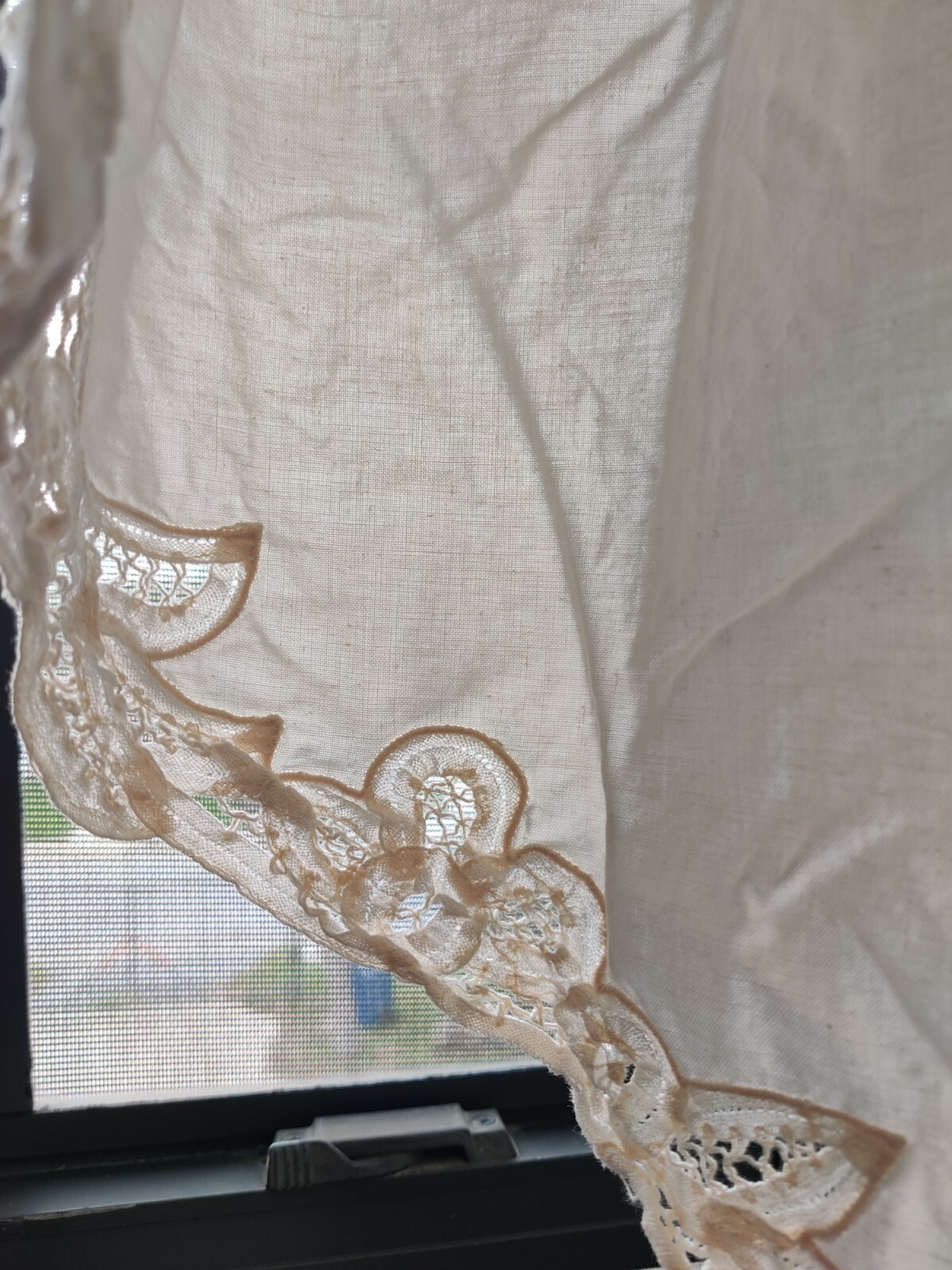 4 Piece Curtain 2 Panels & 2 Valances Country Ivory Battenburg Lace