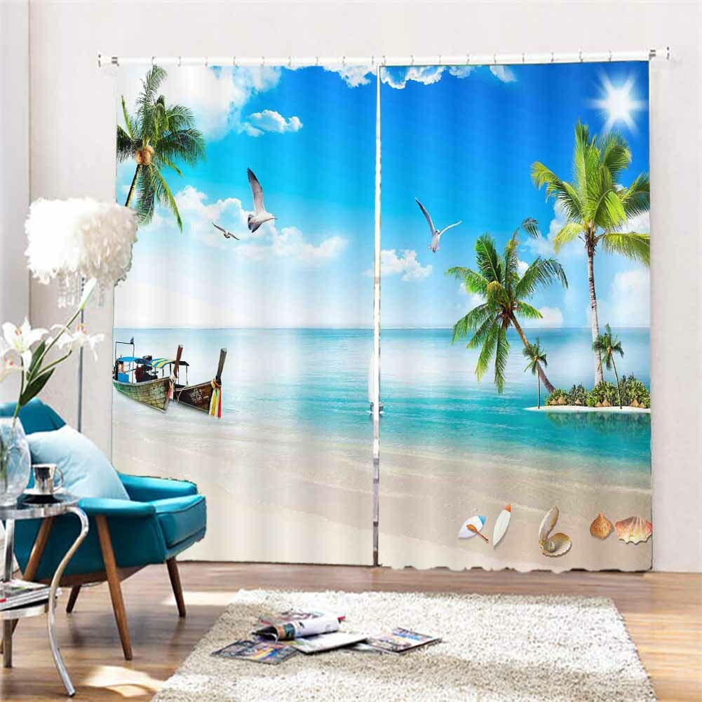 Many Seashells Seashore 3D Curtain Blockout Photo Printing Curtains Drape Fabric
