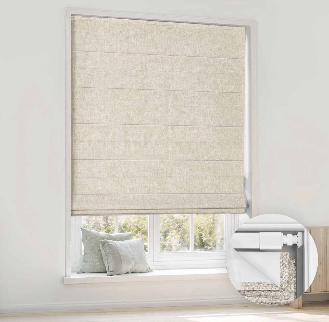 LazBlinds No Drill Cordless Roman Shade 28×64 ￼ Belgium Beige Light Blocking