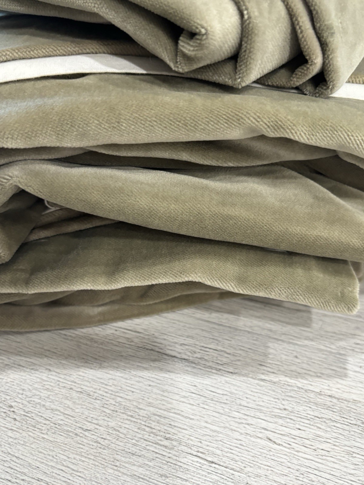 Vtg POTTERY BARN Set Of 2 Green VELVET TWILL Curtain Panels Heavyweight 50”X96”