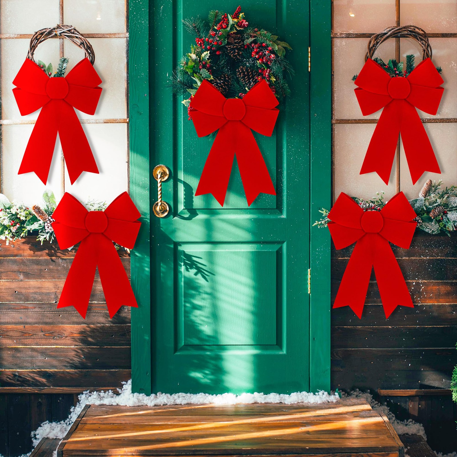 6 PCS Christmas Decorations, 9 x 12 Inches Large Christmas Bows, Red Velvet P…