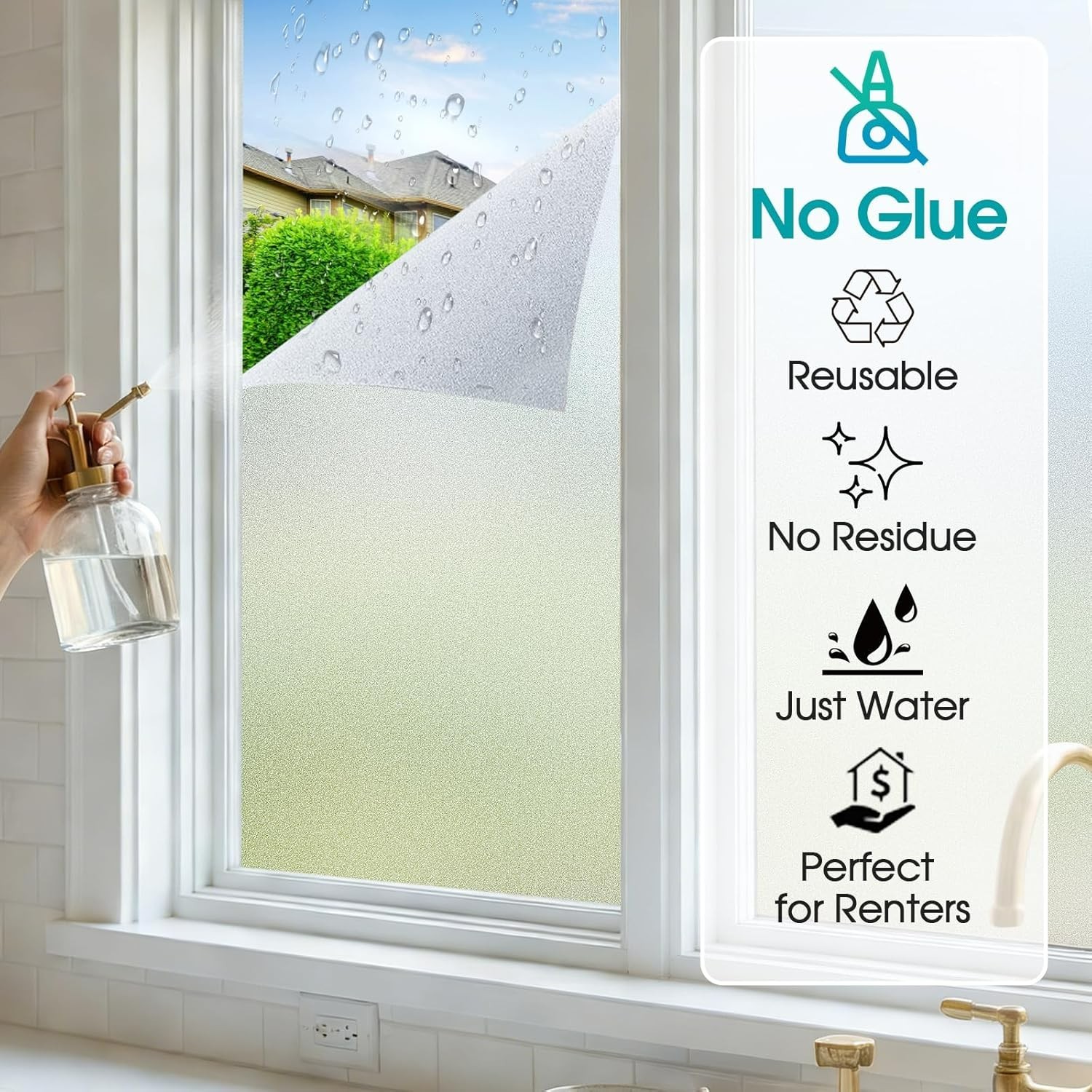 Frosted Glass Privacy Film 17.5 x 78.7 Inch – UV Blocking, Anti-Glare, Renter…