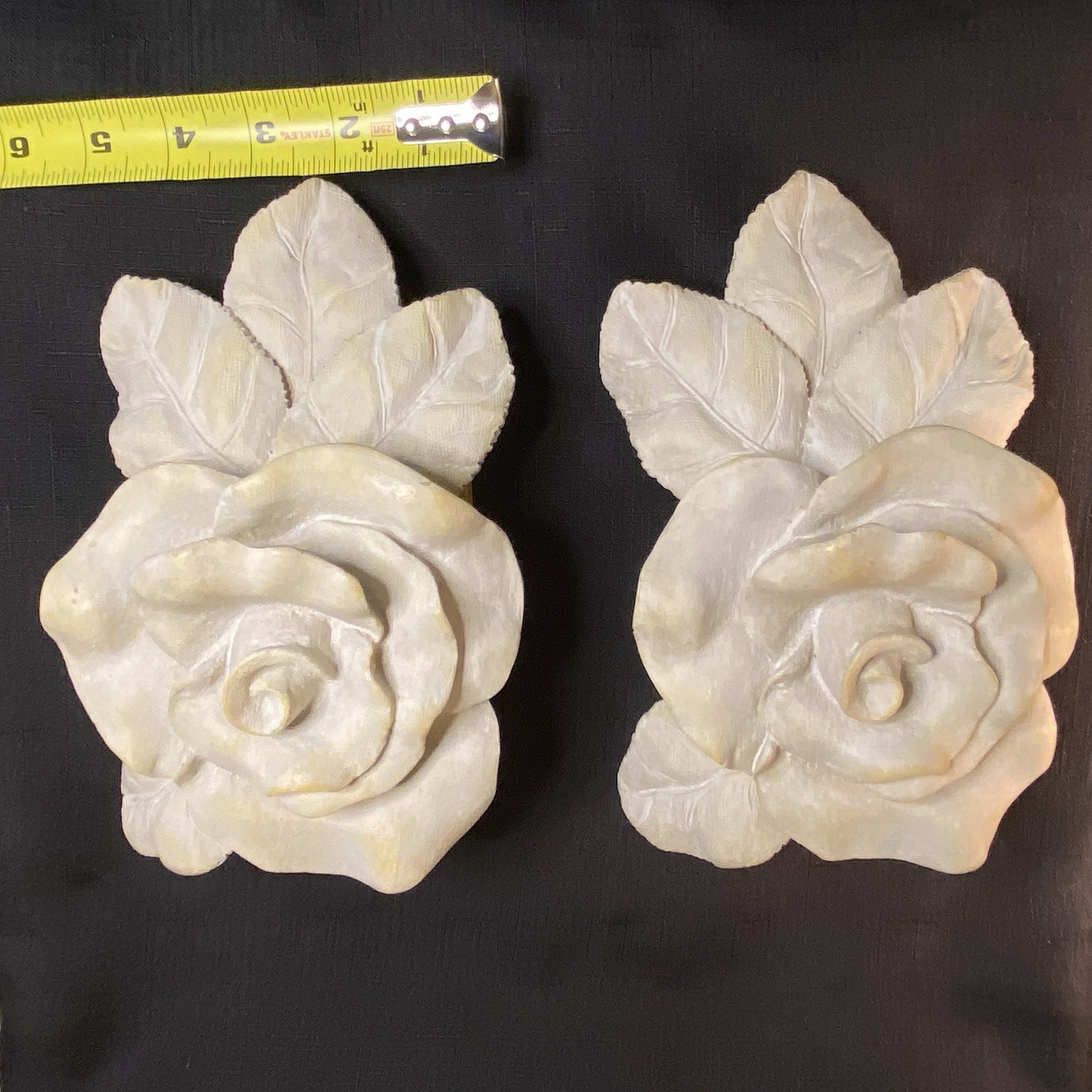 Set of 2 Vintage Ivory Rose Resin Floral Curtain Rod Pole Holders