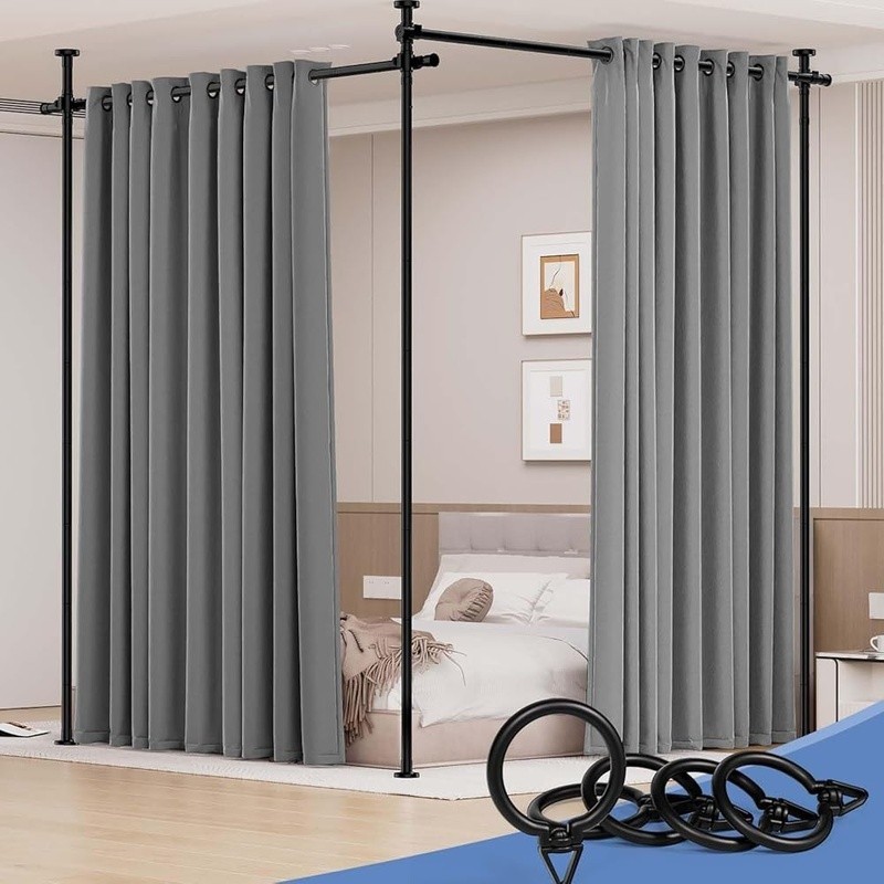 No Drill Curtain Tension Rod Room Divider Adjustable Portable Storage System New