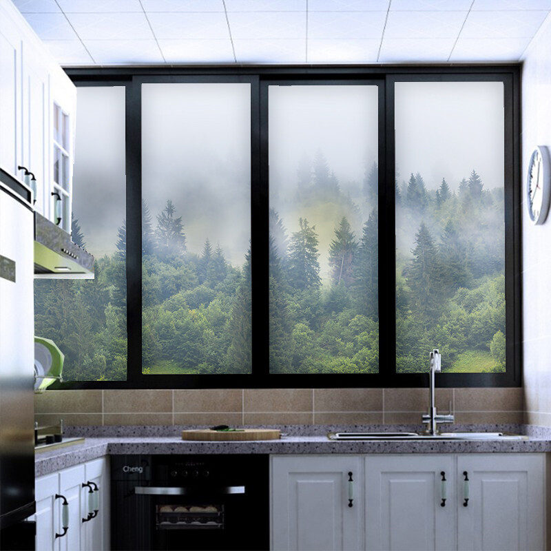 1x Frosted Window Film Privacy Film Static Cling Glass Sticker 3D Forest Scenery