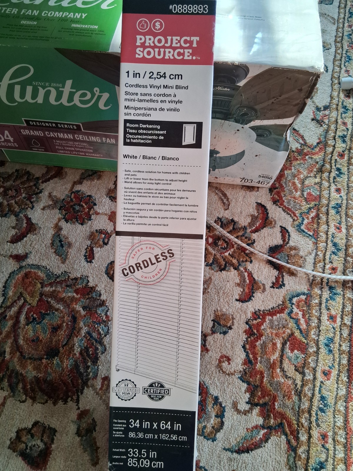 Cordless Vinyl Mini Blinds 1″ White, Horizontal, 34″W x 64″L Project Source