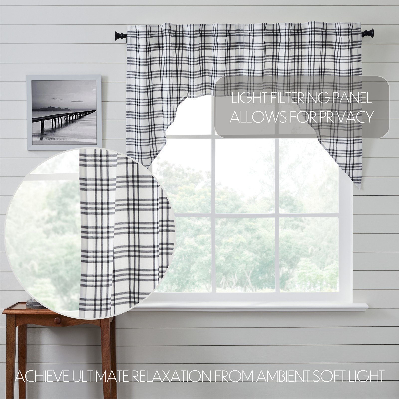 Sawyer Mill Black Black Plaid Set (2 Swag 36×16 ; 2 Tier 24×36) VHC Brands