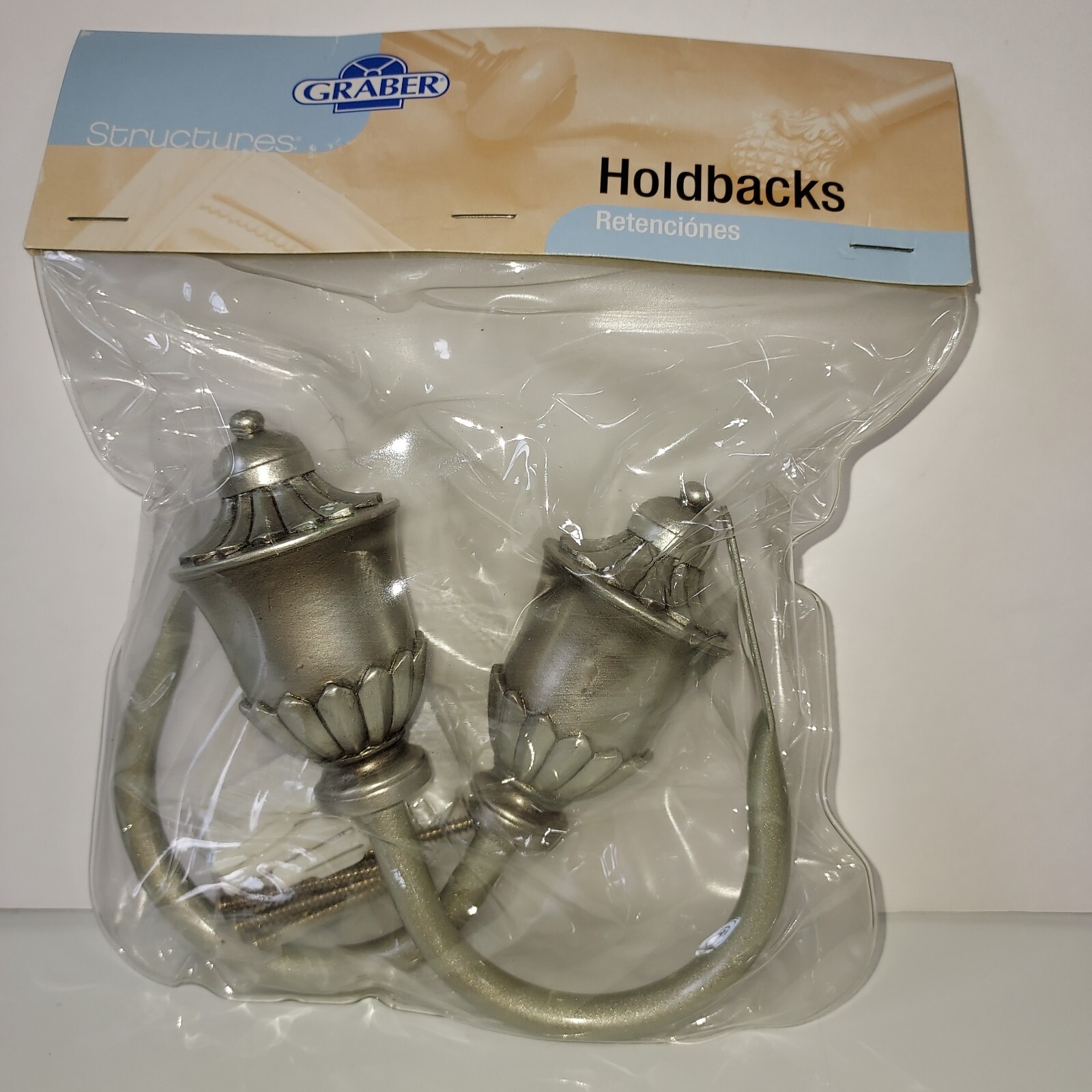 Graber Set Of 2 Nickel Silver Color Empire Curtain Drapes Holdbacks NEW Holders