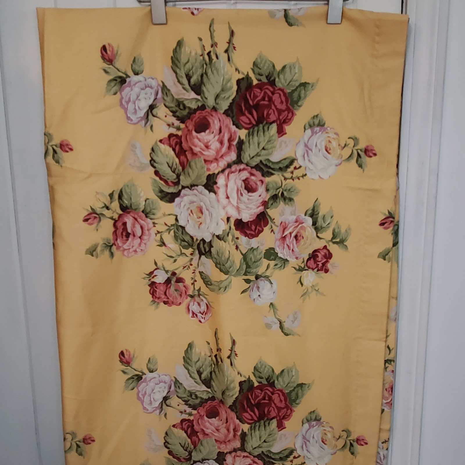 VTG Ralph Lauren Kathleen Sateen Drapes Yellow Roses 3 Panels Cottage