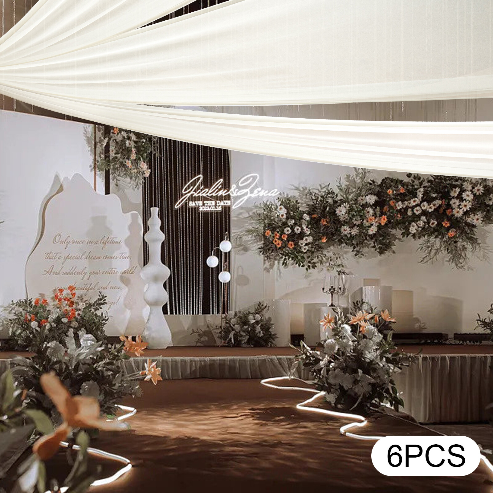 Modern Chiffon Ceiling Drapes 6 Panels 5x15ft Wedding Party Stage DIY Decoration