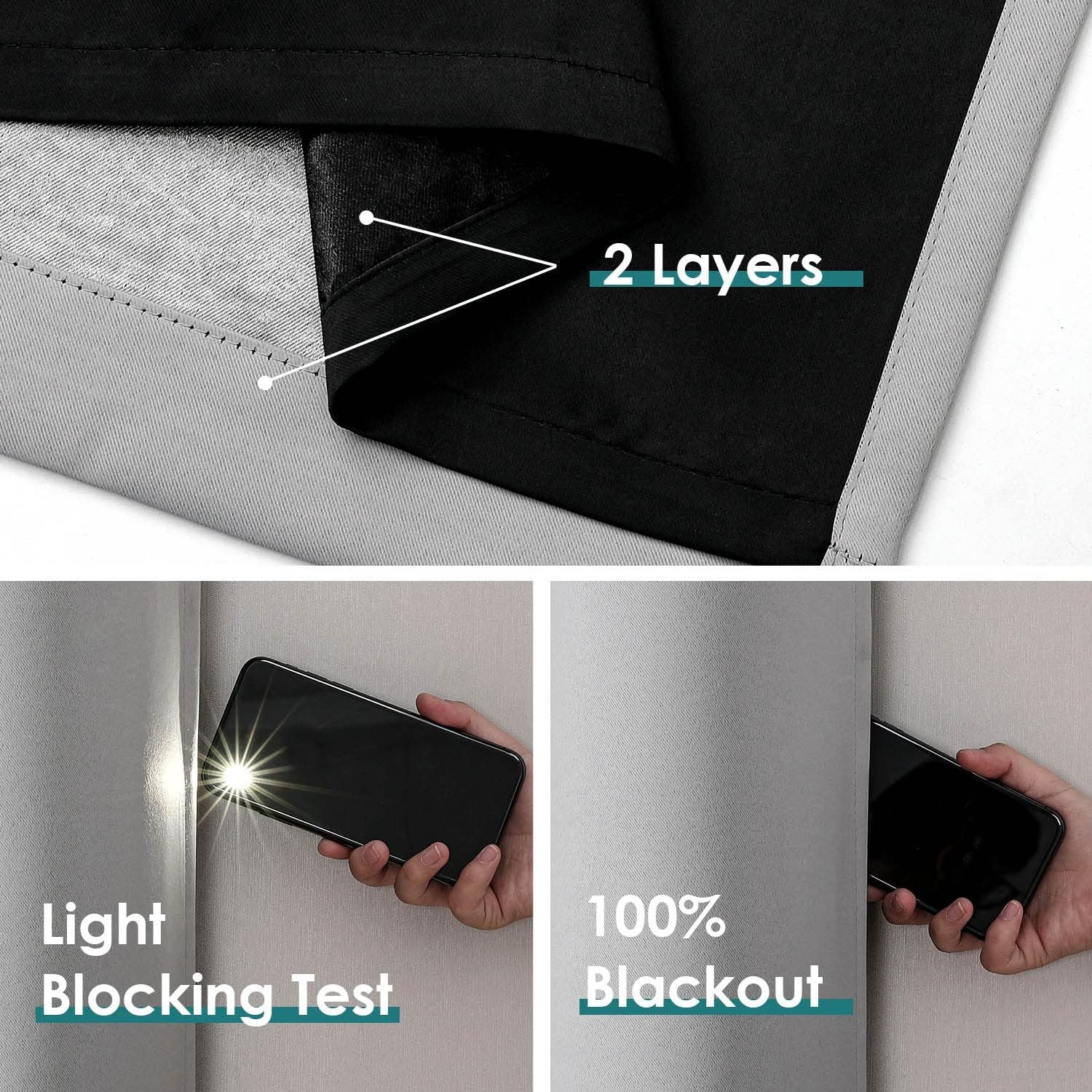 100% Blackout Curtains for Bedroom with Black Liner, 2 Thick Layers blackout