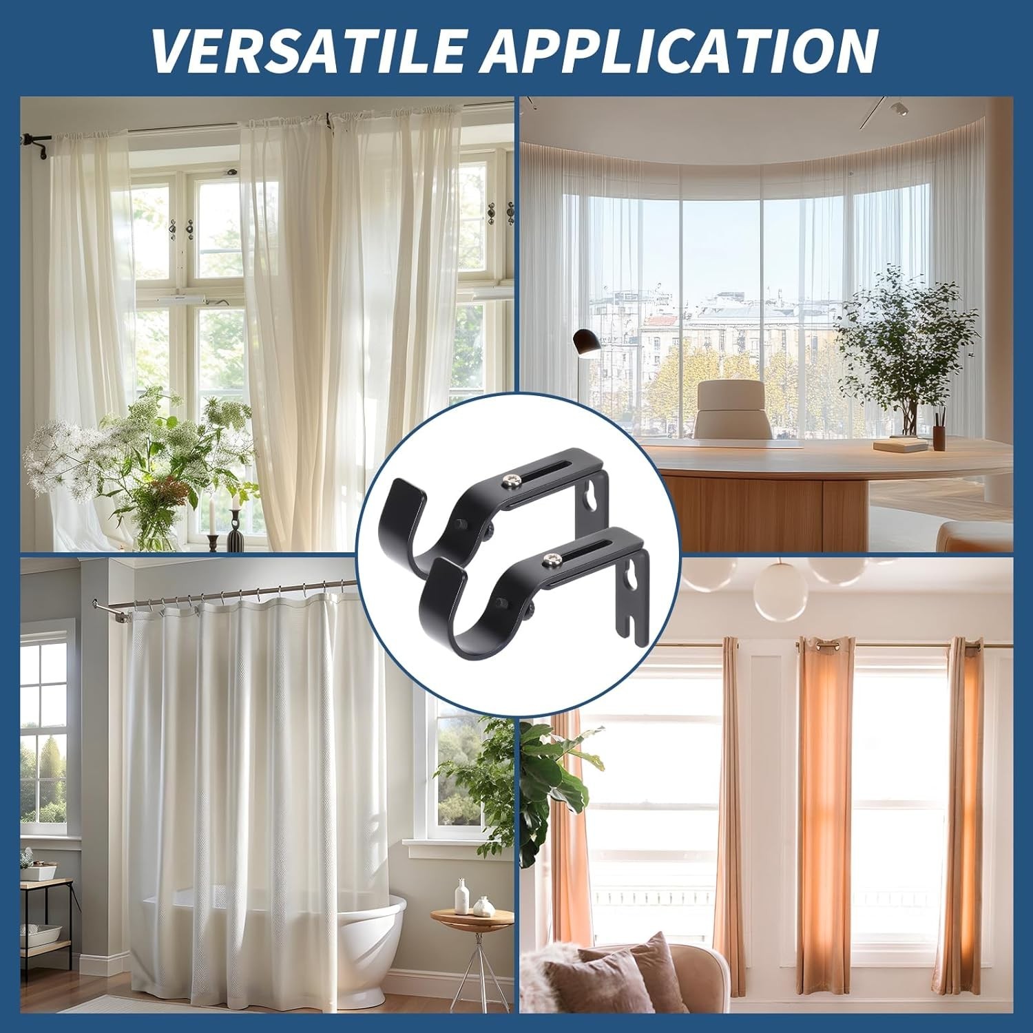 Curtain Rod Brackets for Wall – Adjustable Hooks, Iron Holders for 1 Inch Rod…