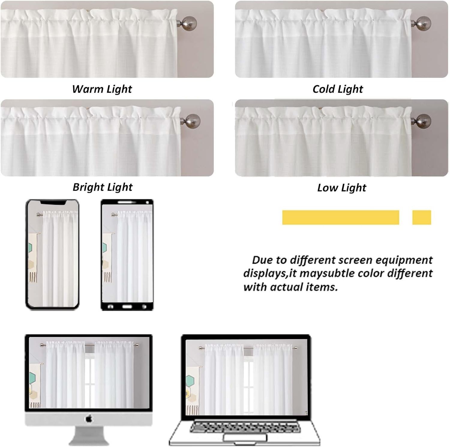 2 Panels White Curtains 24 Inch 30″W x 24″L (Pack of 2),