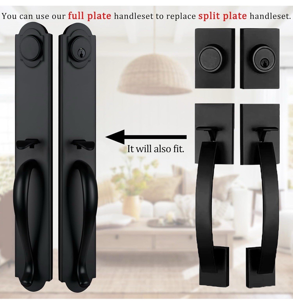 NEWBANG Matte Black Double Door Handle Set,(Keyed and Dummy Set),MDHST2018DB-…