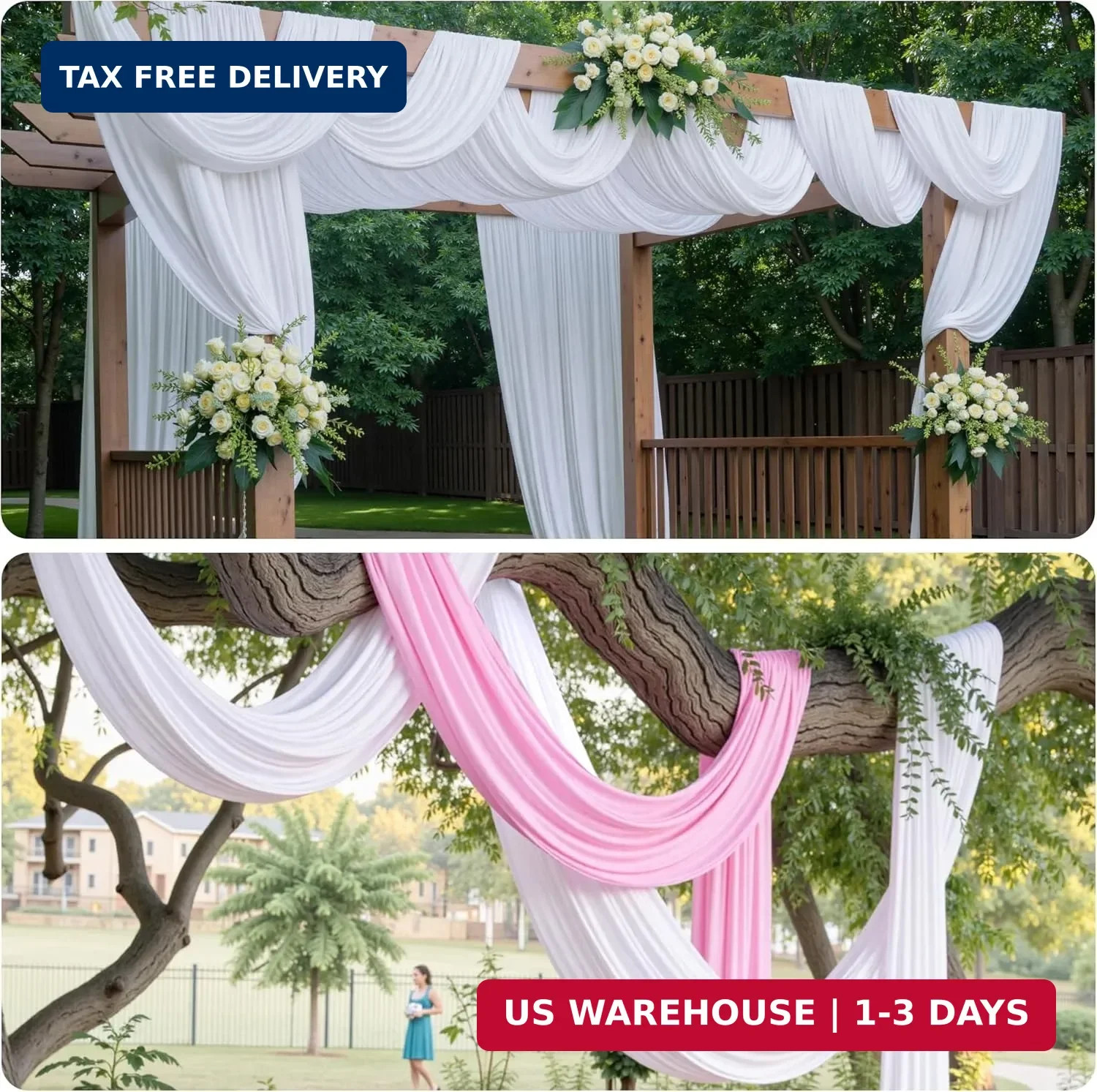 2 Panels 5ft(W) x 20ft(H) White Ceiling Drapes for Wedding Parties – 20 FT Extra