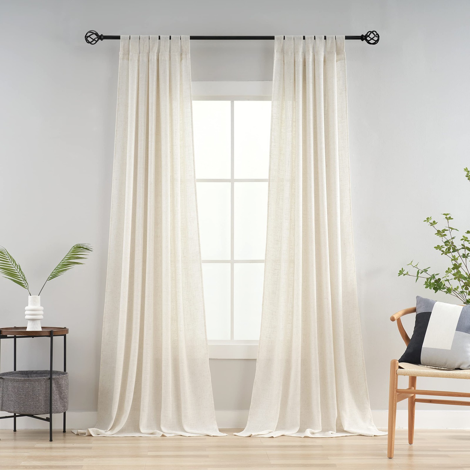VOILYBIRD Natural Linen Semi Sheer Curtains Tab Top Light Filtering Elegant