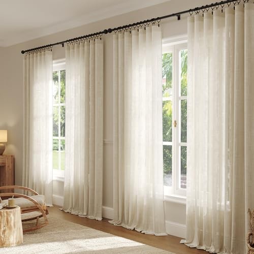 Linen Curtains for Living Room 54 Inch Length 2 52″W x 54″L (Pack of 2) Natural