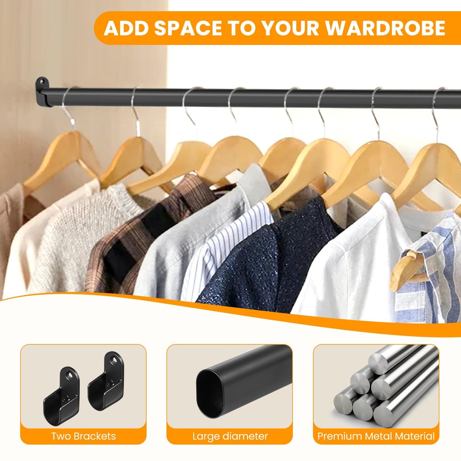 Oval Closet Rod for Hanging Clothes Adjustable Closet Rods 18 to 40 Inch Heav…