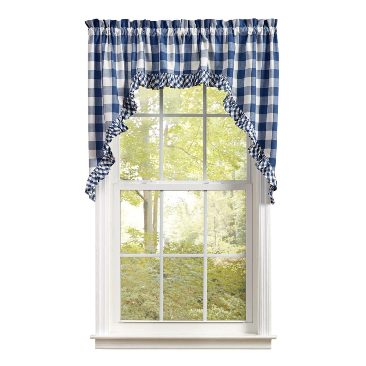 New French Country Cottage Farmhouse BLUE CHECK SWAGS Cafe Curtains 36″